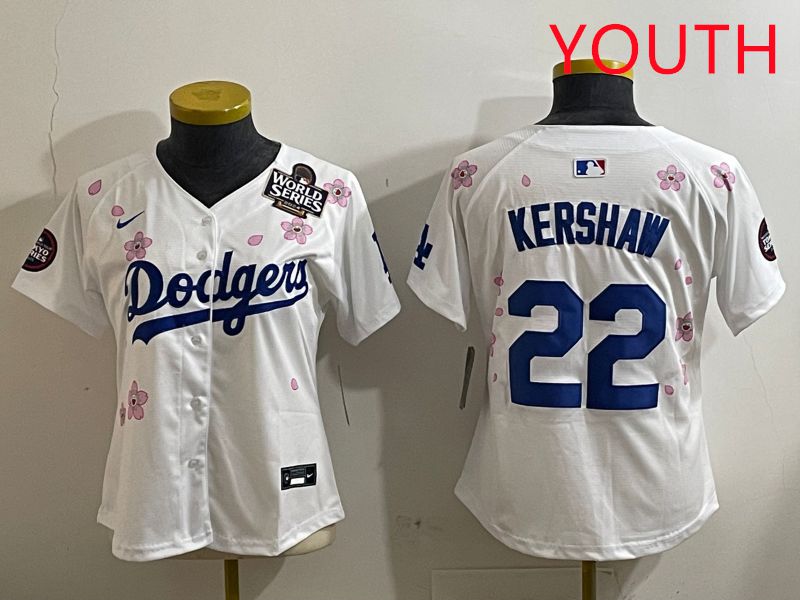 Youth Los Angeles Dodgers 22 Kershaw White Sakura Edition 2025 Nike MLB Jersey style 6